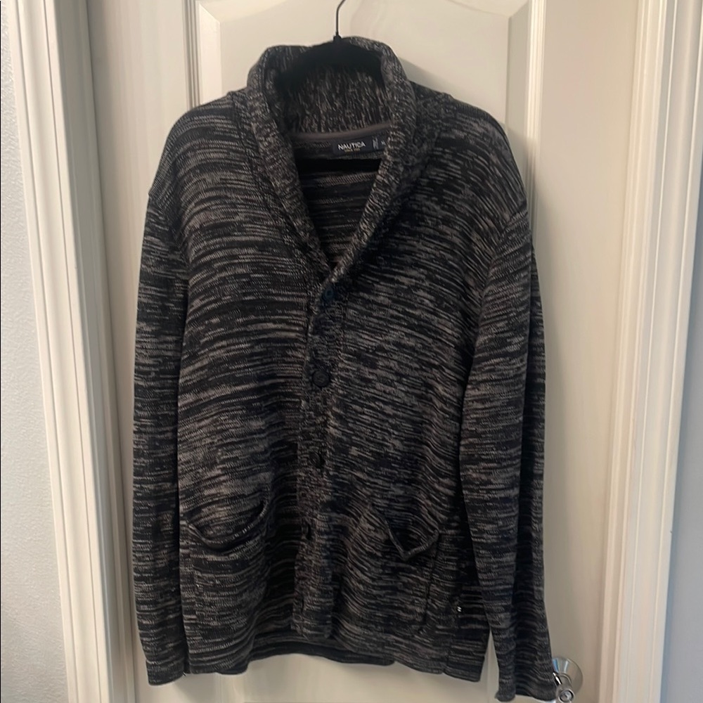Nautica Dark Gray Marled Button Down Sweater